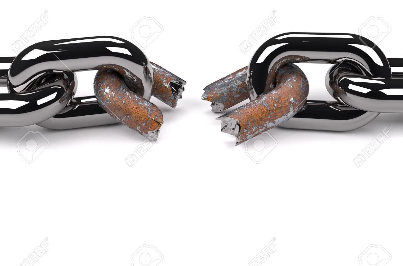5862566-Conceptual-chain-with-a-rusty-broken-link-suggesting-weaknesss-in-a-team-3d-render-Stock-Photo